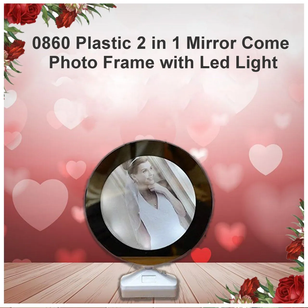 0860 Plastic 2 in 1 Mirror Come Photo Frame with Led Light