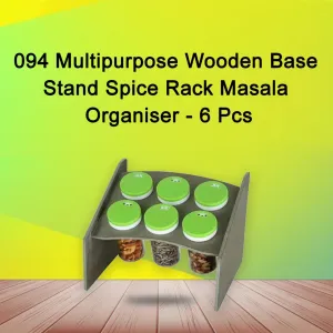 094 Multipurpose Wooden Base Stand Spice Rack Masala Organiser - 6 Pcs