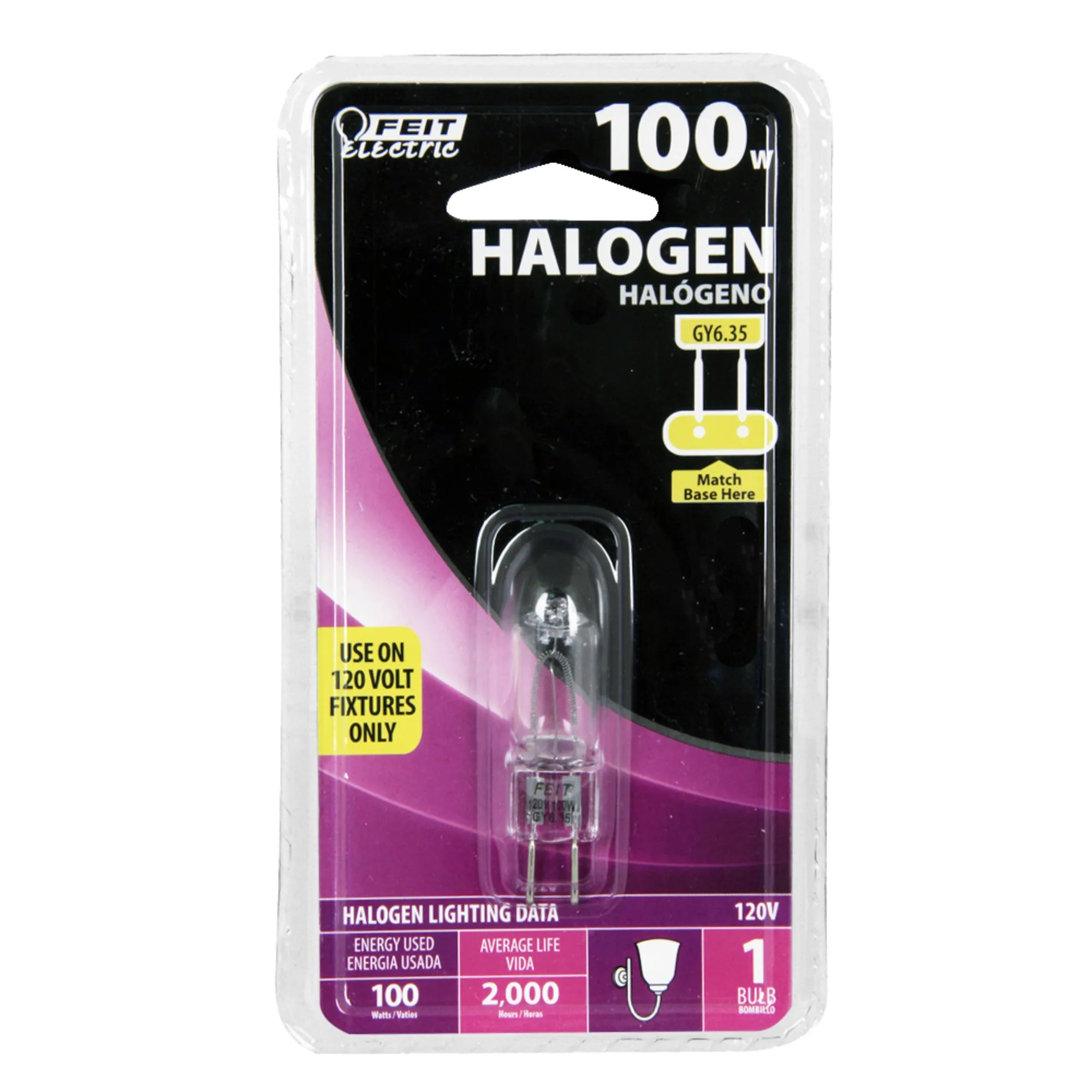 100W Warm White (3000K) Bi-Pin GY6.35 Base (T4 Replacement) Halogen Replacement Light Bulb