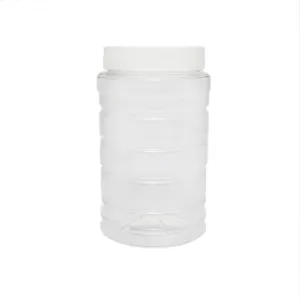 1L Plastic Jar PET Bottle Ribbed with Screw Lid