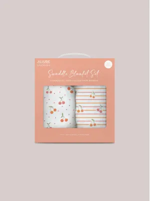 2-Pack Square Swaddle Blanket Set - Cherry Cute by Doodle By Meg