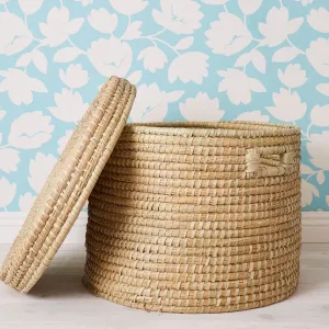 22" Large Storage Natural Grass Lid Basket