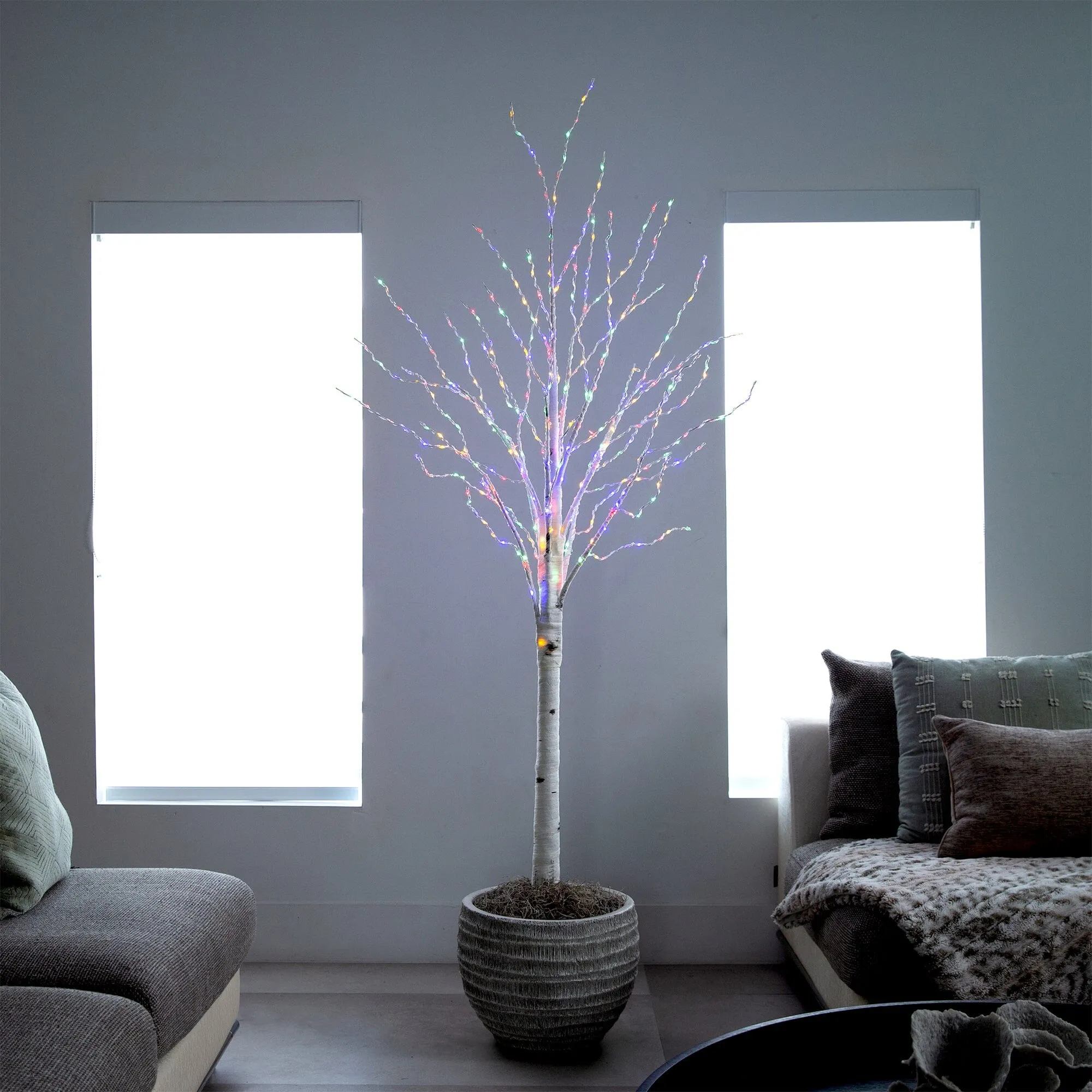 6’ Pre-Lit Artificial White Birch Tree with 400 Color Changing LED Lights