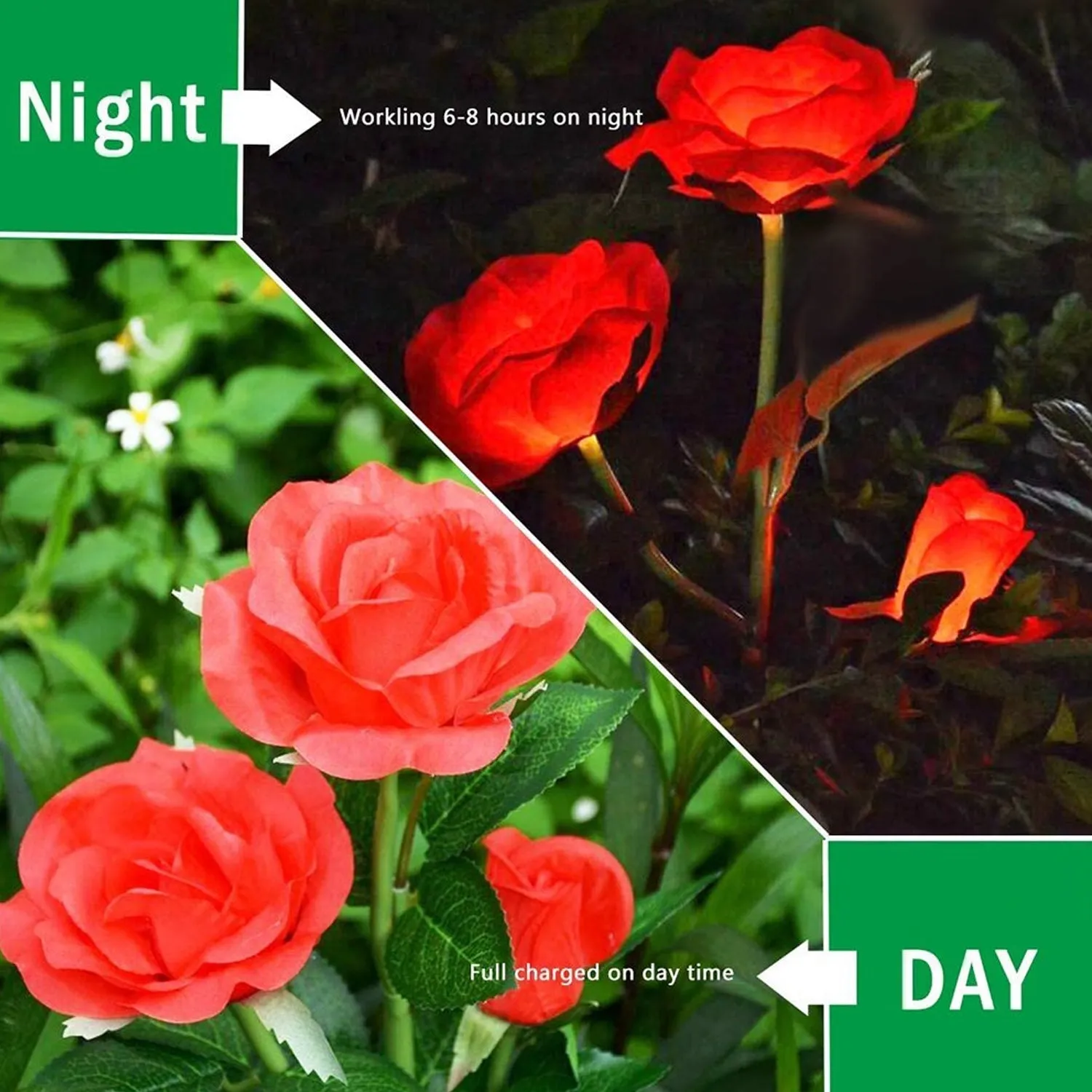 6616A Garden Solar Outdoor Rose Lights Decorative , Waterproof Flower Light for Garden Patio Landscape Pathway Yard Holiday Decoration