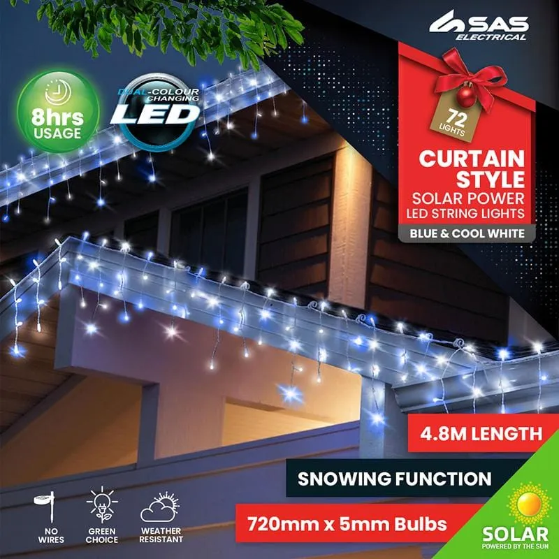 72 LED Blue & White Solar Shape Curtain Light (4.8m)