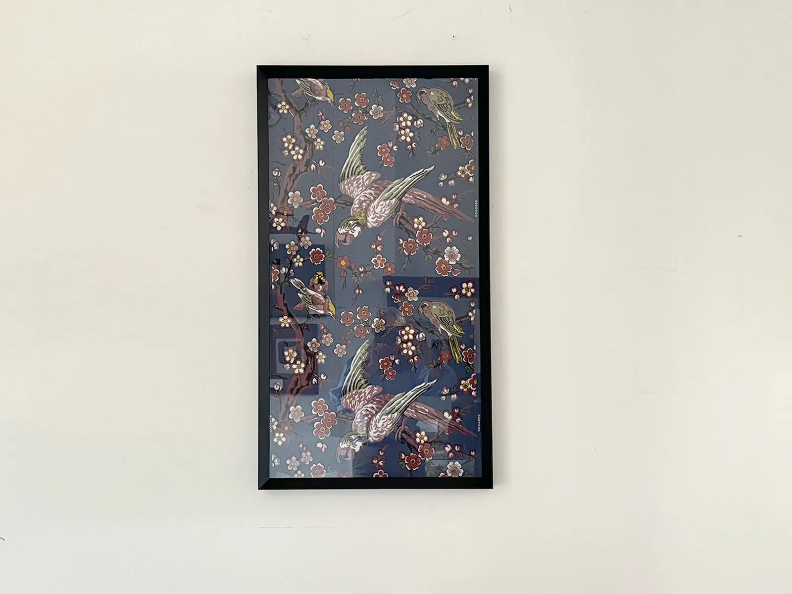 A Colourful 19th C French Wallpaper Panel with Parrots & Flowers