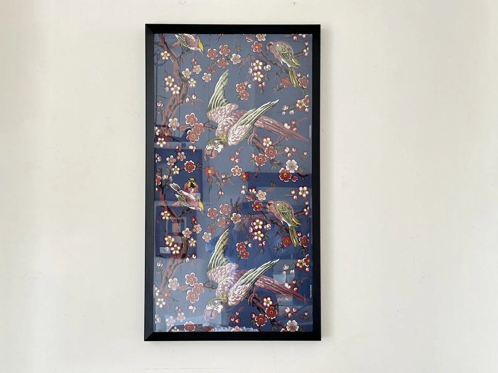 A Colourful 19th C French Wallpaper Panel with Parrots & Flowers