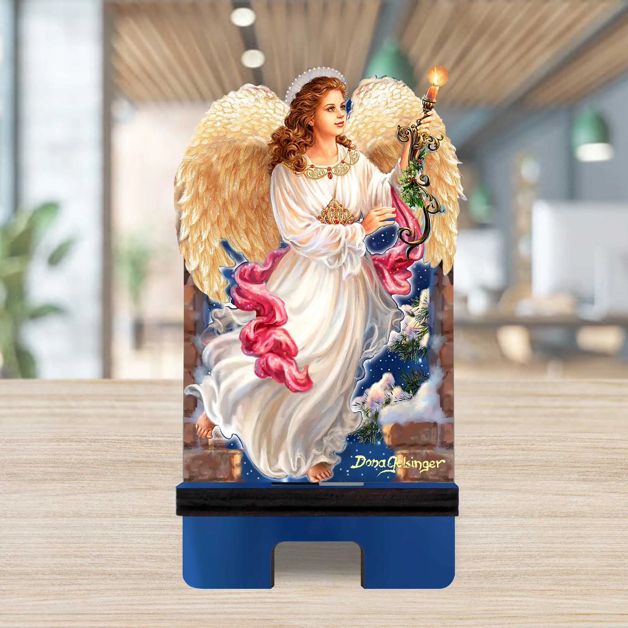 Angel of the Light Cell Phone Stand Inspirational Décor | Wood Mobile Tablet Holder Charging Station Organizer - 892076C-DG