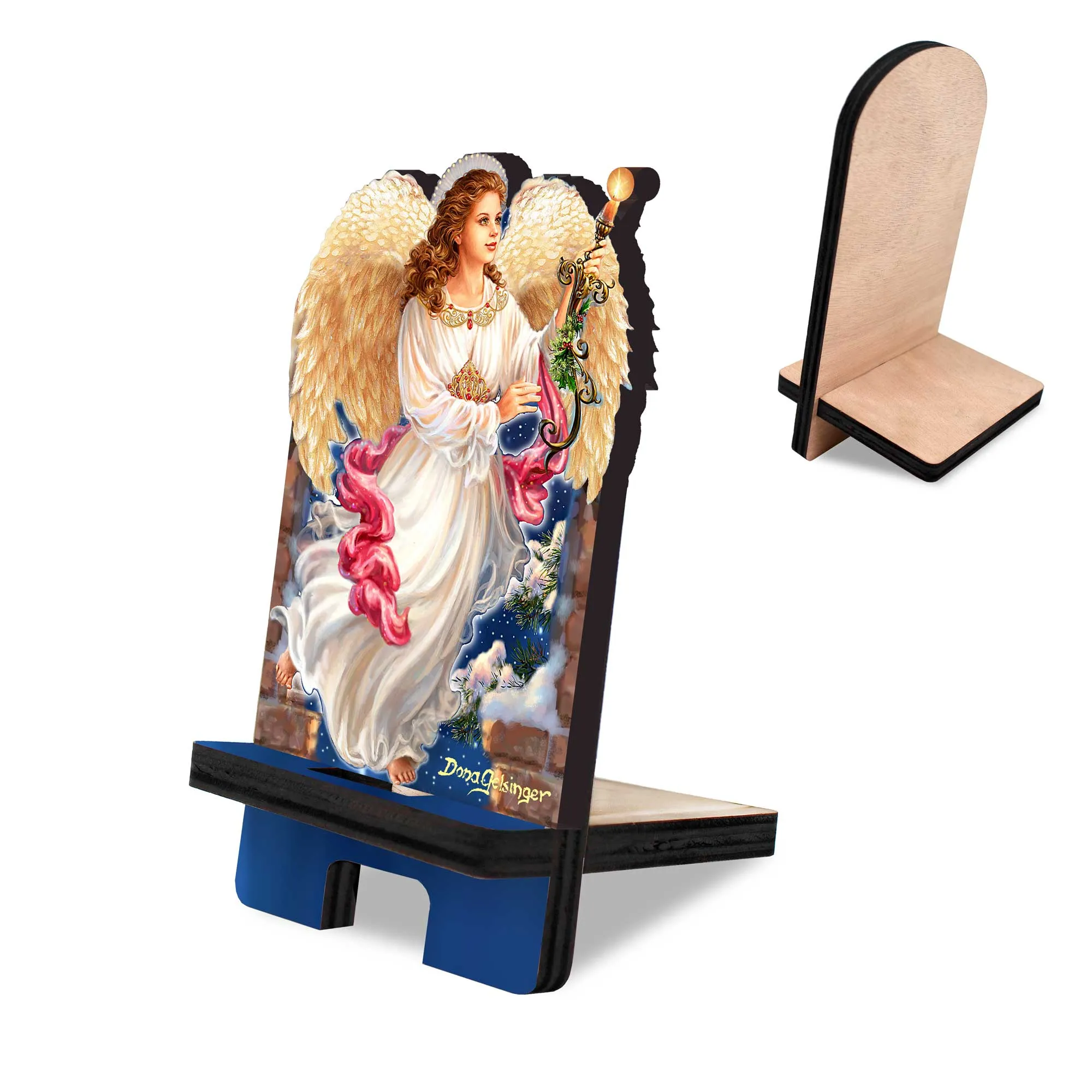 Angel of the Light Cell Phone Stand Inspirational Décor | Wood Mobile Tablet Holder Charging Station Organizer - 892076C-DG