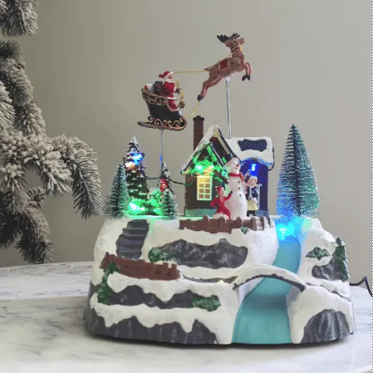 Animated Christmas Winter Village Flying Santa Reindeer LED Ligthts Music