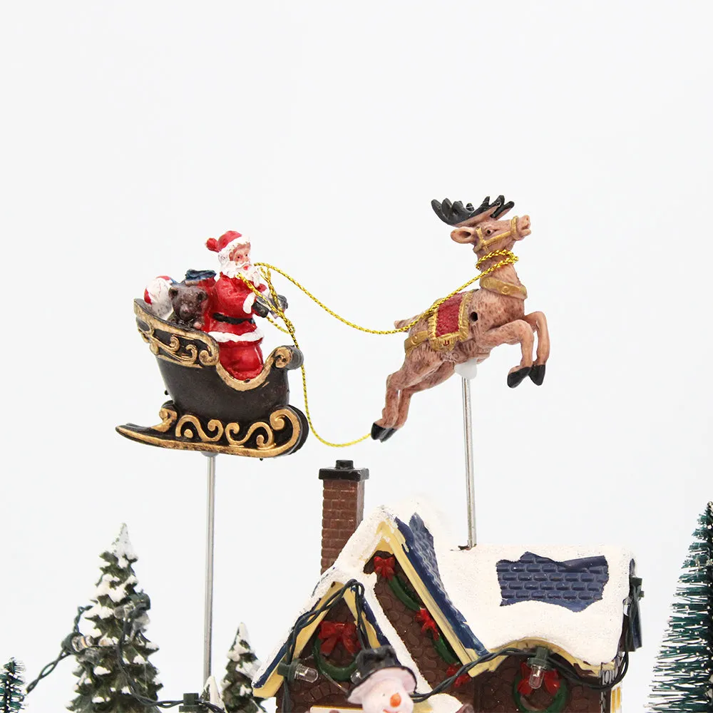 Animated Christmas Winter Village Flying Santa Reindeer LED Ligthts Music