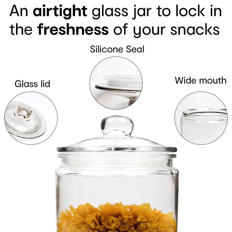 Anko 3.8 Litre Rounded Airtight Storage Glass Jar with Wide Mouth - Set of 2|Container with Removable Lid|Ideal for Storage of Cereals,Cookies|Storage Jar for Daily Use|Jar/Container for Kitchen Use