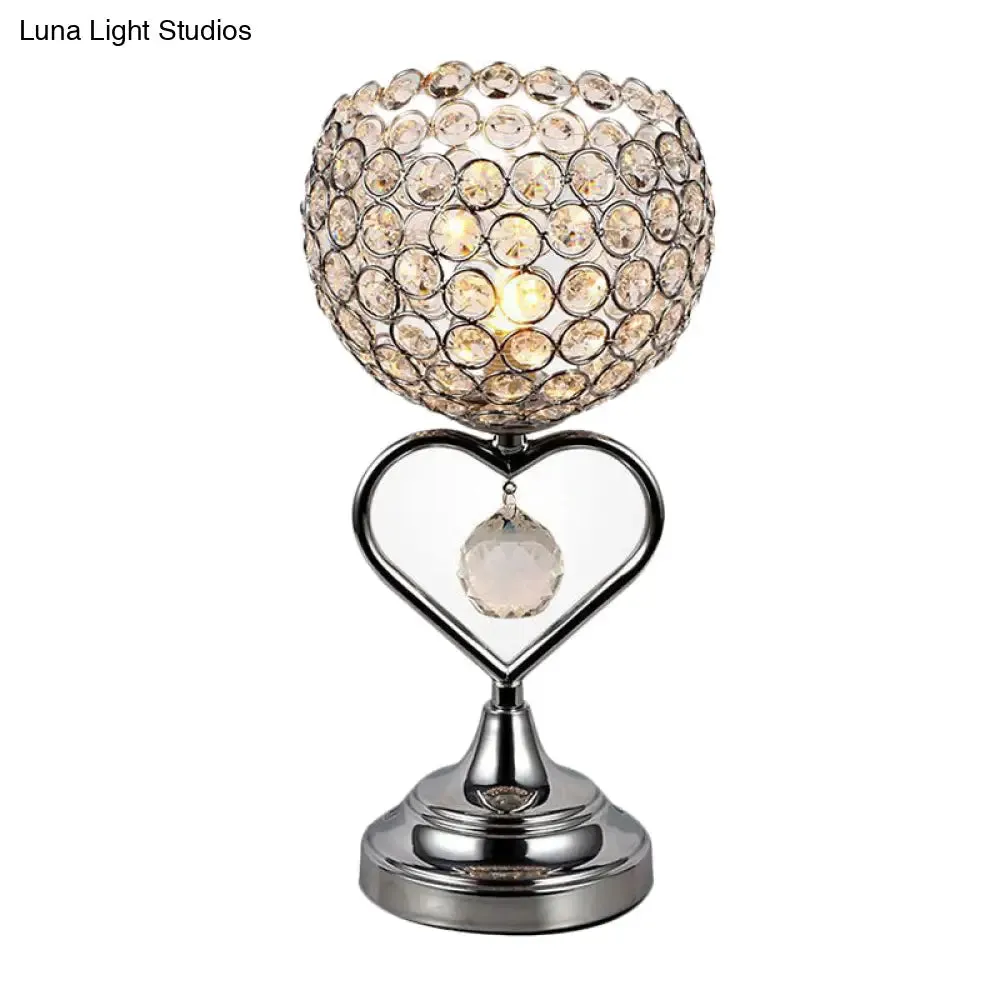 Aria - Chrome Domed Night Lamp with Loving Heart Detail