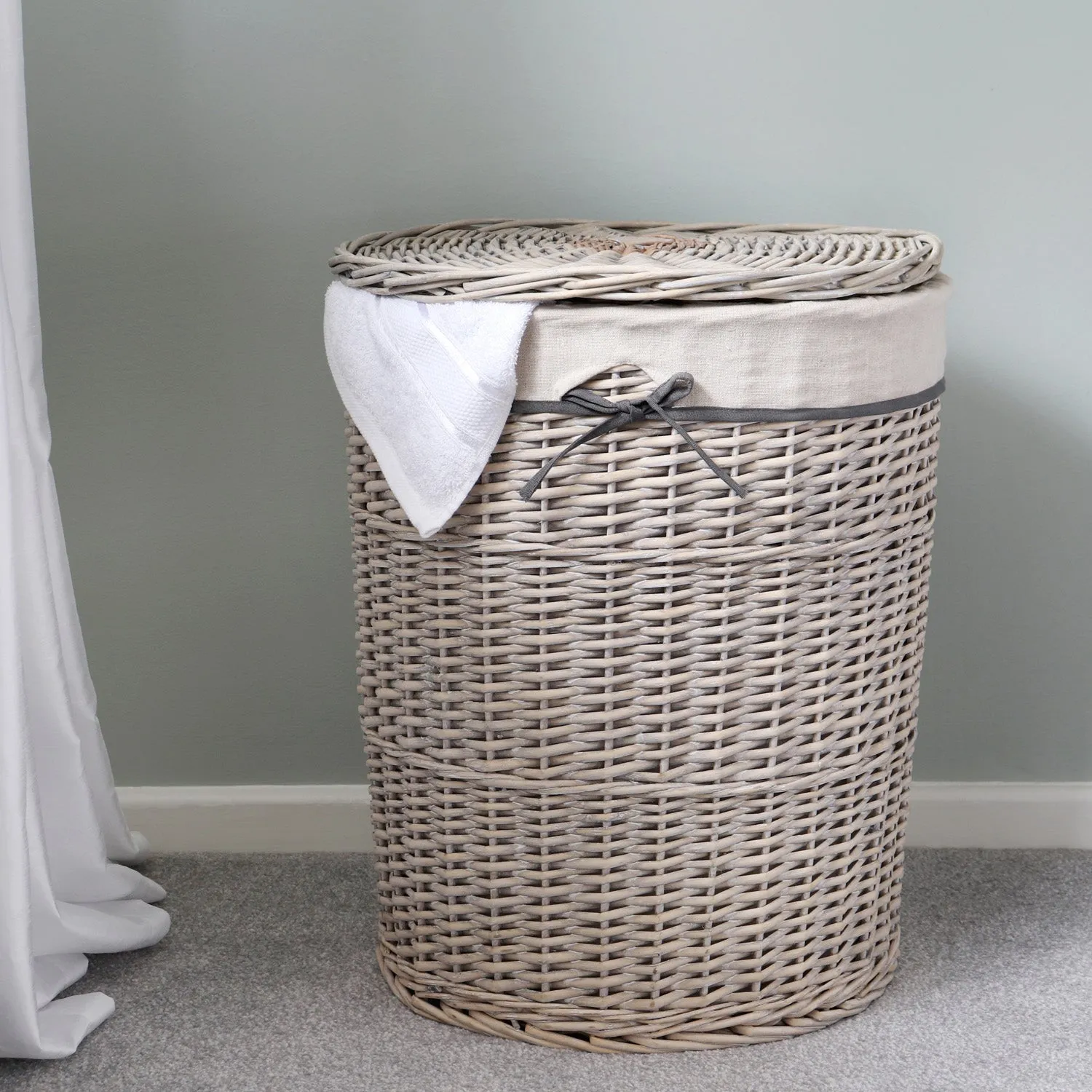 Arianna Antique Wash Round Willow Laundry Baskets and Bins Set