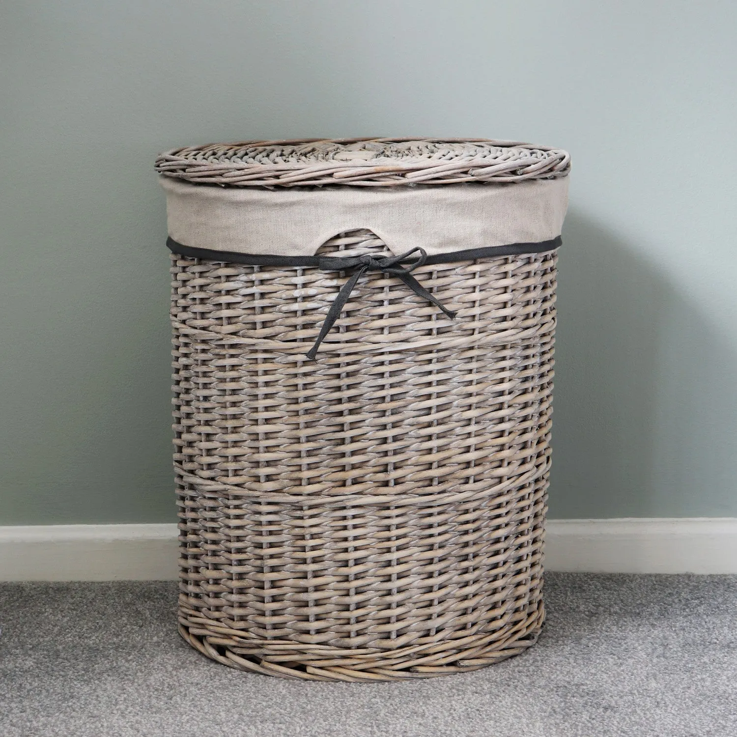 Arianna Antique Wash Round Willow Laundry Baskets and Bins Set