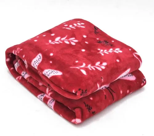 ARIVETS Super Soft Cloudy Printed Single Bed Blanket for Heavy Winter, Single Ply Mink Blanket King Size with 152 x 220 Cm,1.3 Kg (Red, Single Bed)