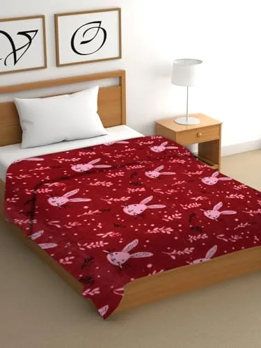 ARIVETS Super Soft Cloudy Printed Single Bed Blanket for Heavy Winter, Single Ply Mink Blanket King Size with 152 x 220 Cm,1.3 Kg (Red, Single Bed)