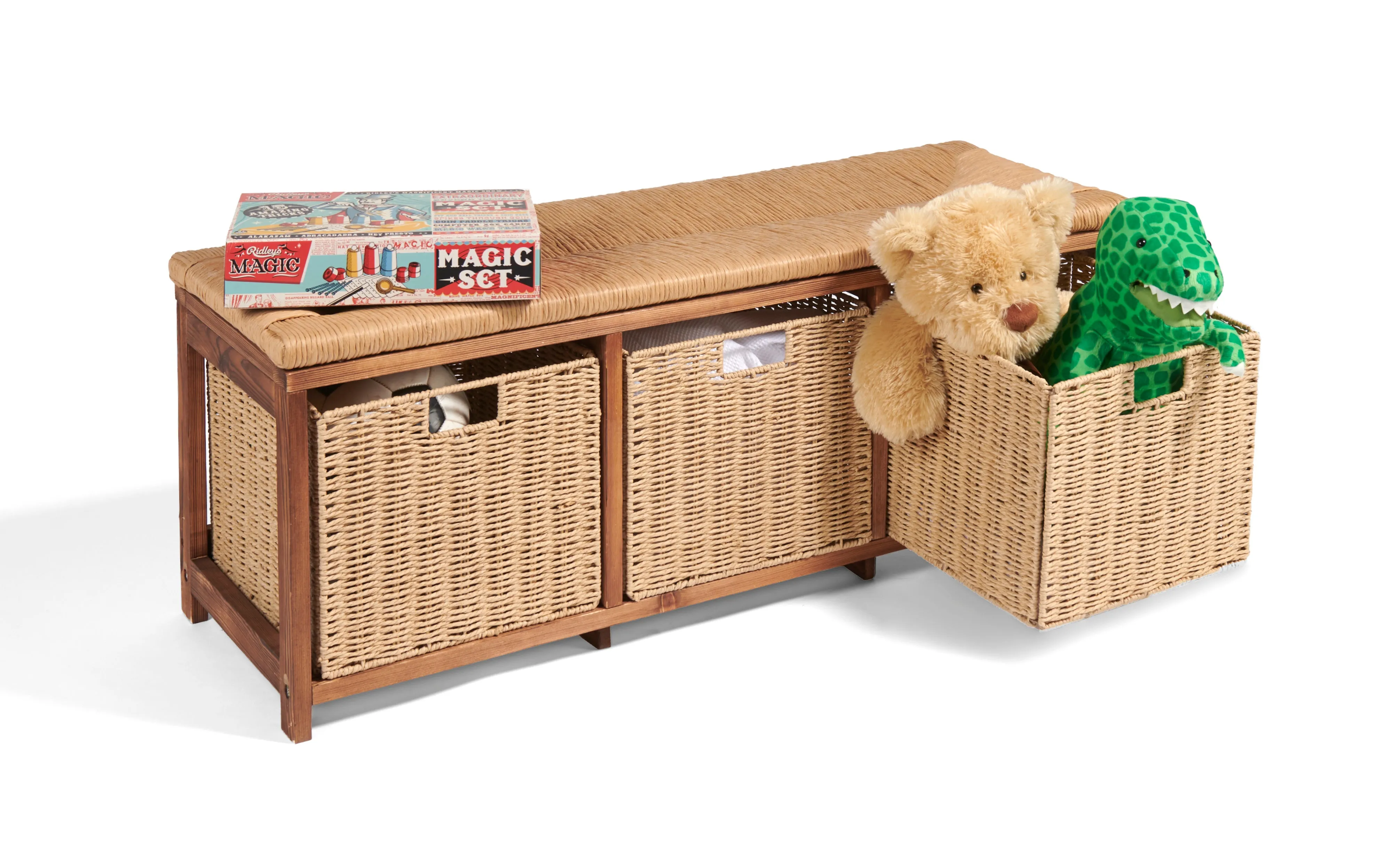 Badger Basket Kid's Storage Bench with Woven Top and Baskets