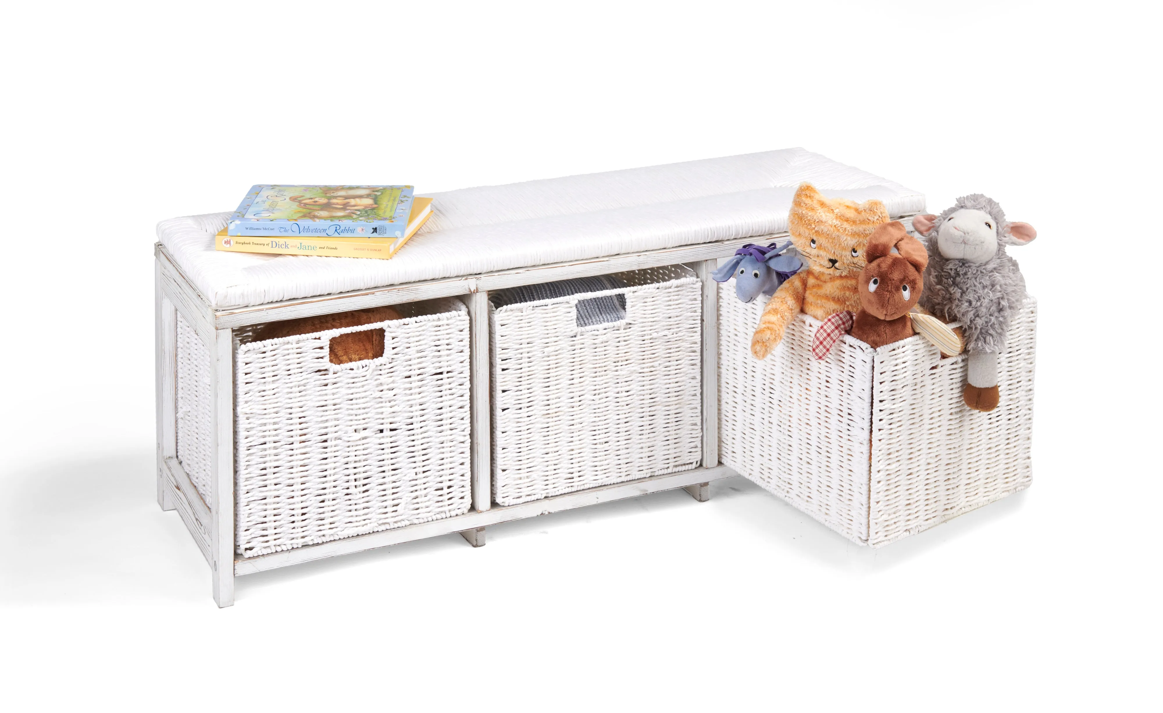 Badger Basket Kid's Storage Bench with Woven Top and Baskets