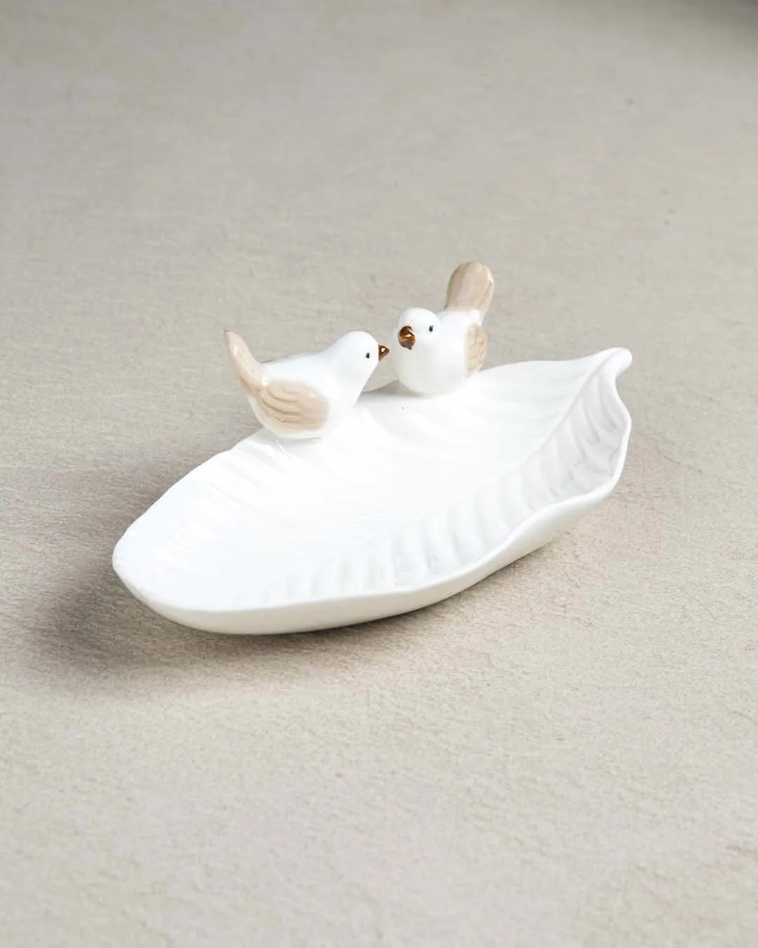 Bird on Leaf Ring Dish - White Small