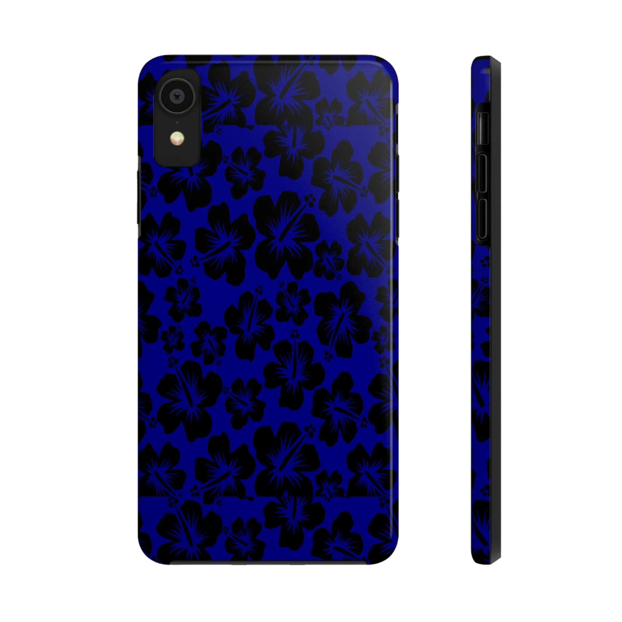 Black Hibiscus on Blue iPhone Tough Phone Cases