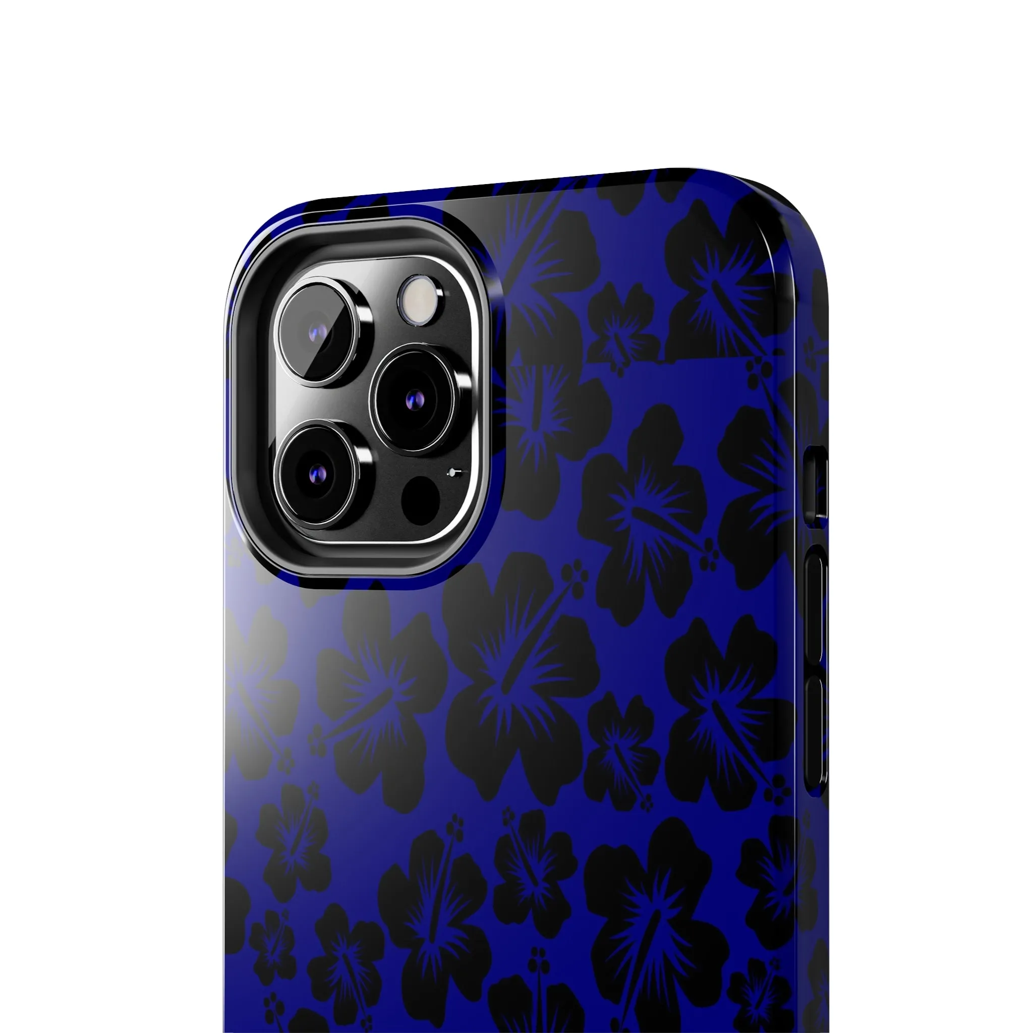 Black Hibiscus on Blue iPhone Tough Phone Cases