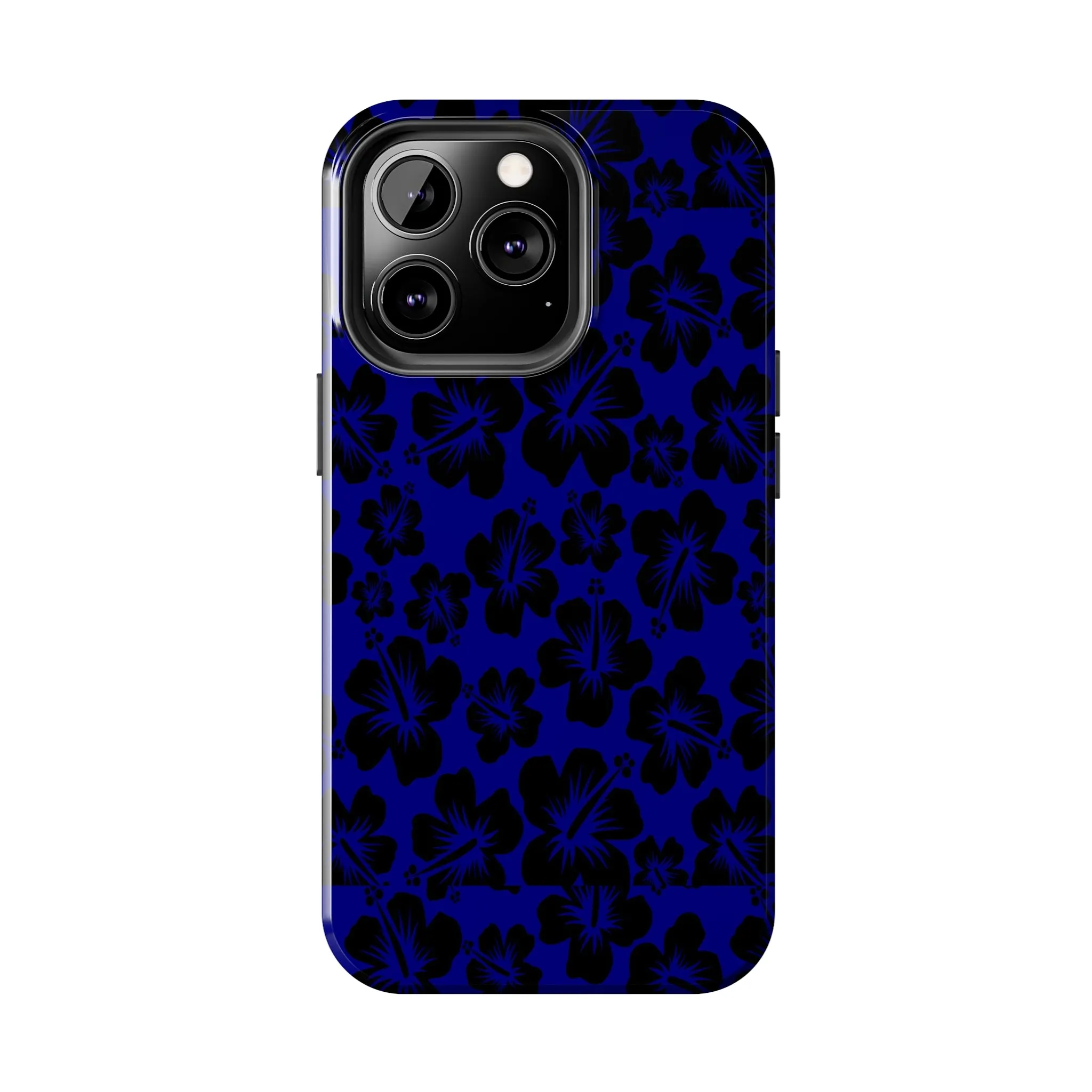 Black Hibiscus on Blue iPhone Tough Phone Cases