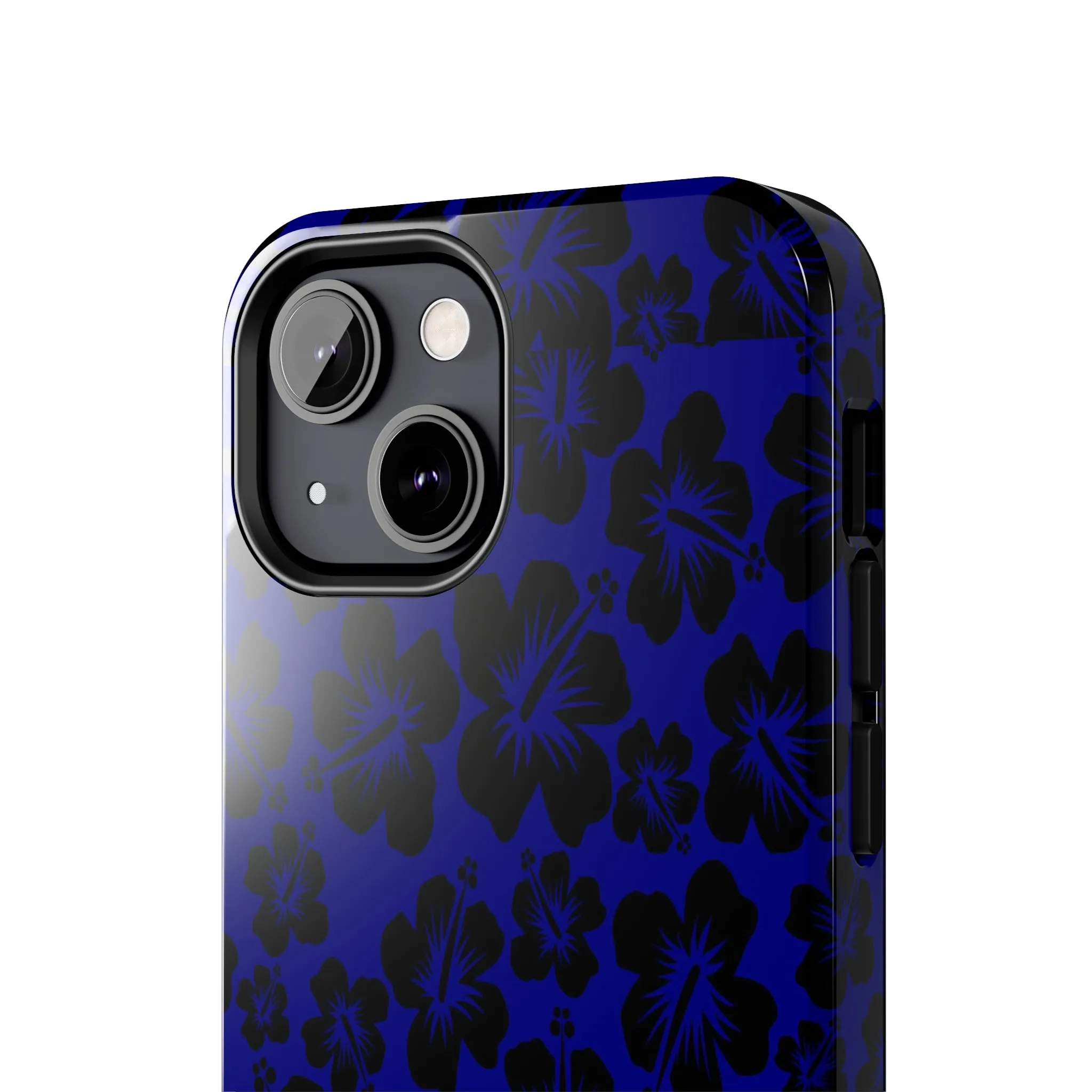 Black Hibiscus on Blue iPhone Tough Phone Cases