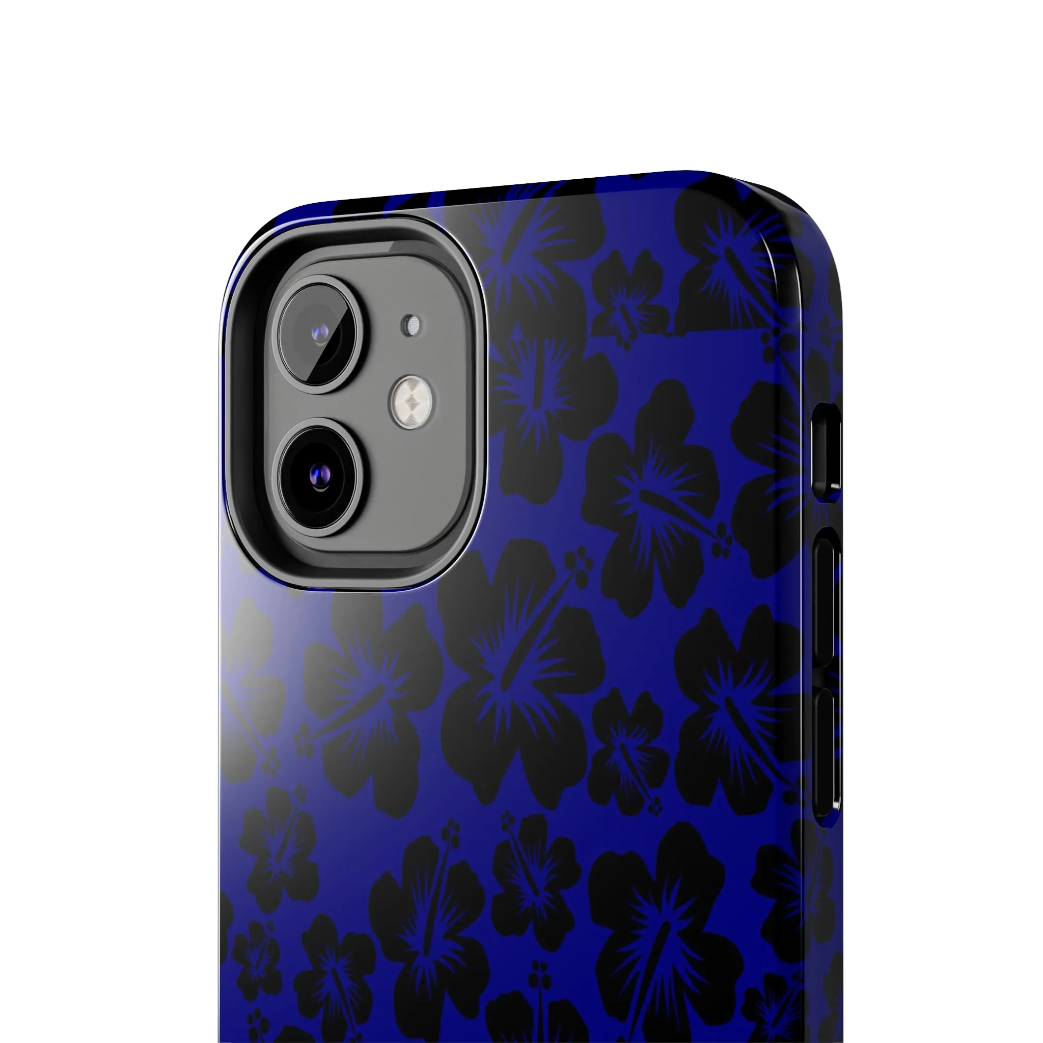 Black Hibiscus on Blue iPhone Tough Phone Cases