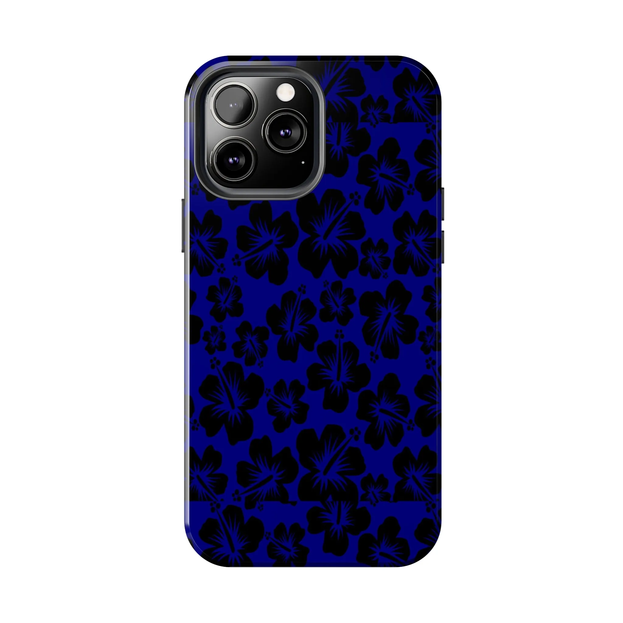 Black Hibiscus on Blue iPhone Tough Phone Cases