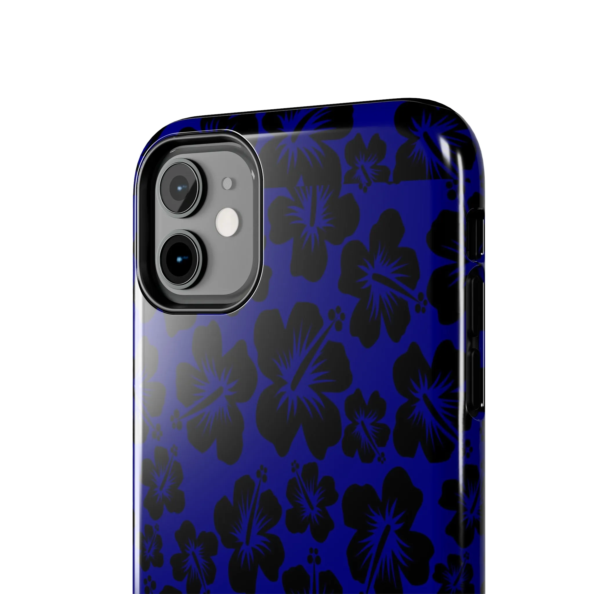 Black Hibiscus on Blue iPhone Tough Phone Cases