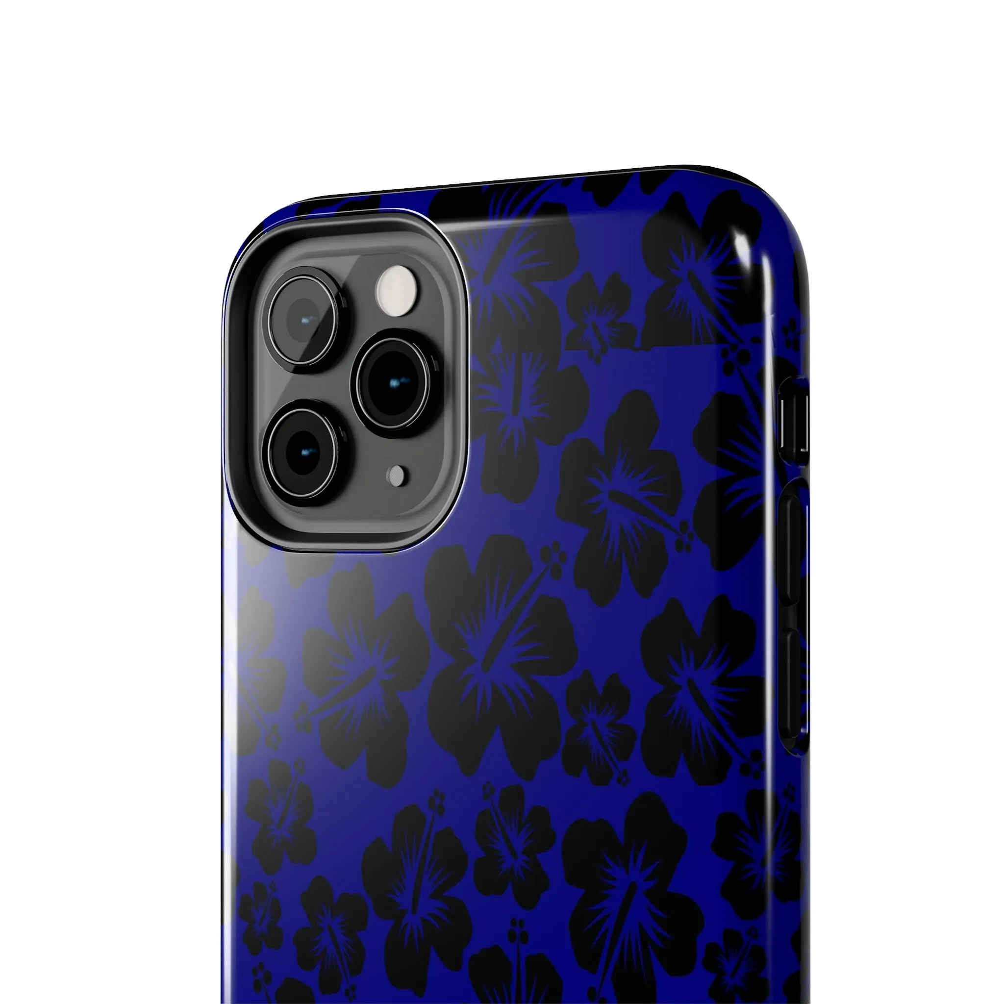 Black Hibiscus on Blue iPhone Tough Phone Cases