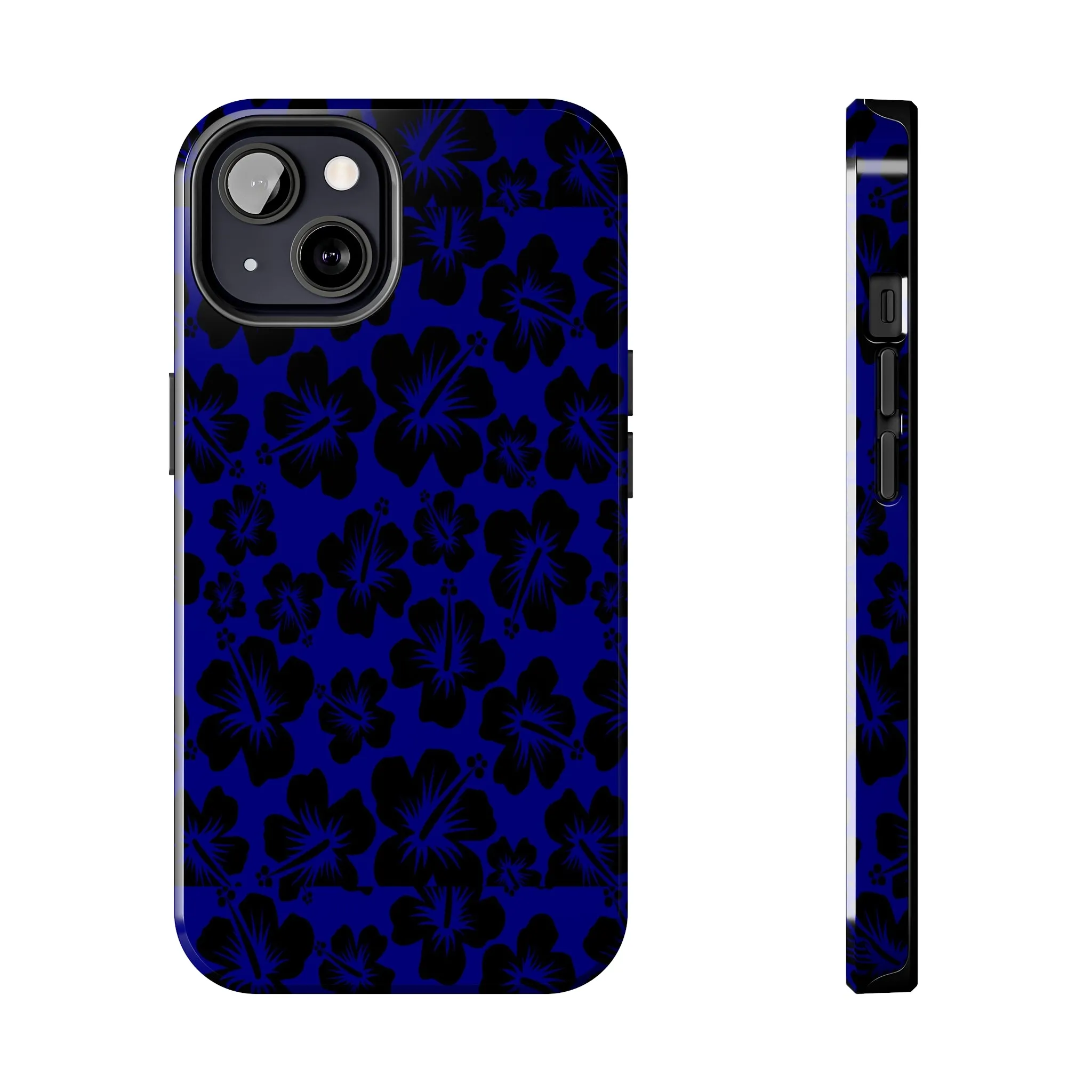 Black Hibiscus on Blue iPhone Tough Phone Cases