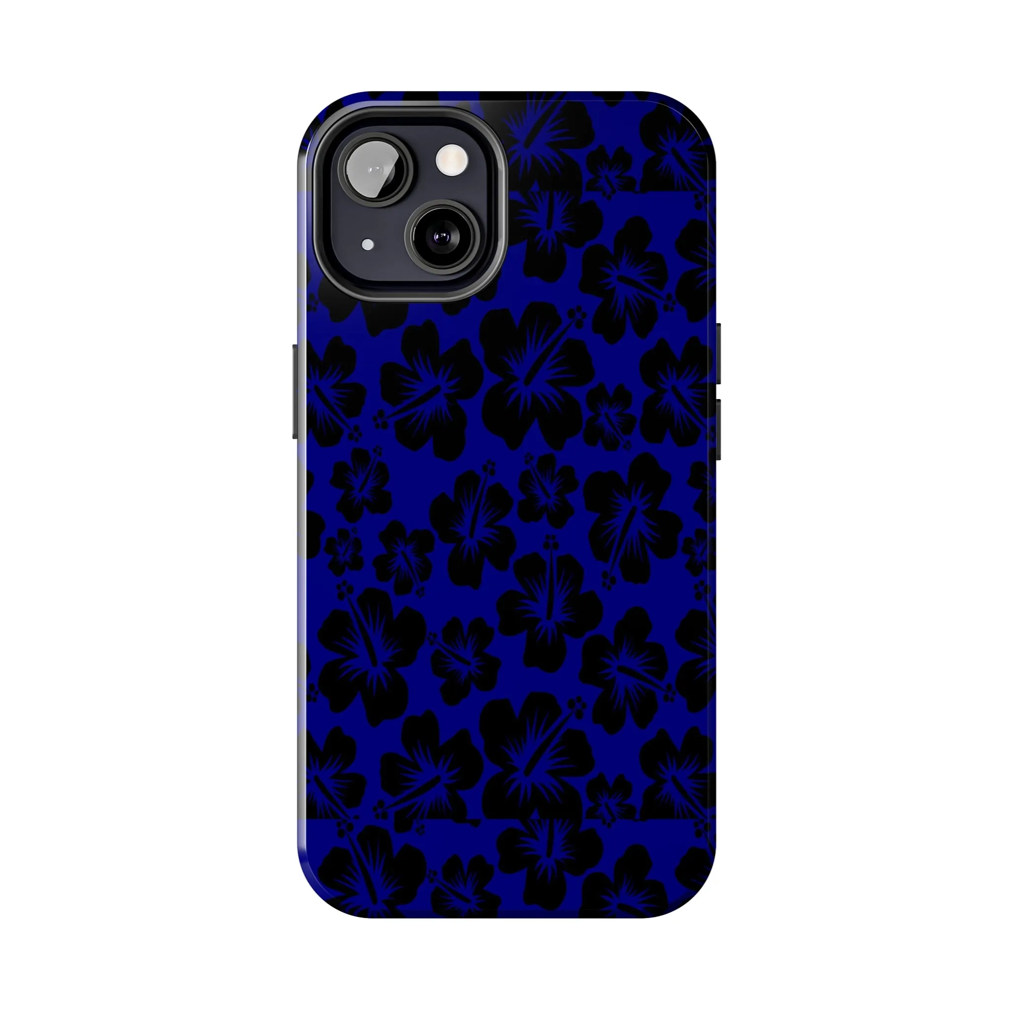 Black Hibiscus on Blue iPhone Tough Phone Cases