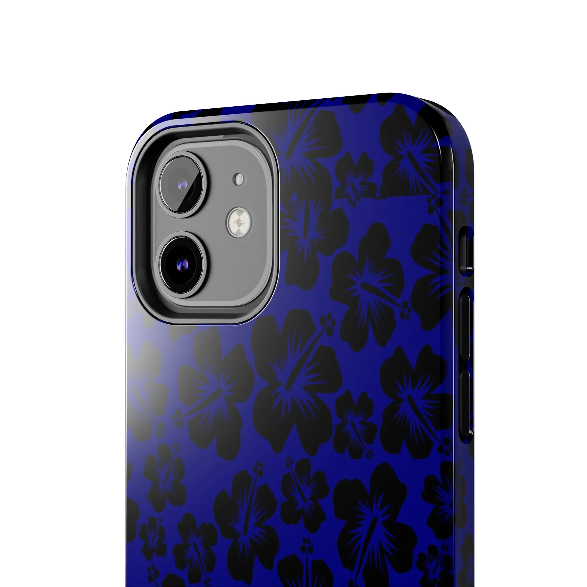 Black Hibiscus on Blue iPhone Tough Phone Cases