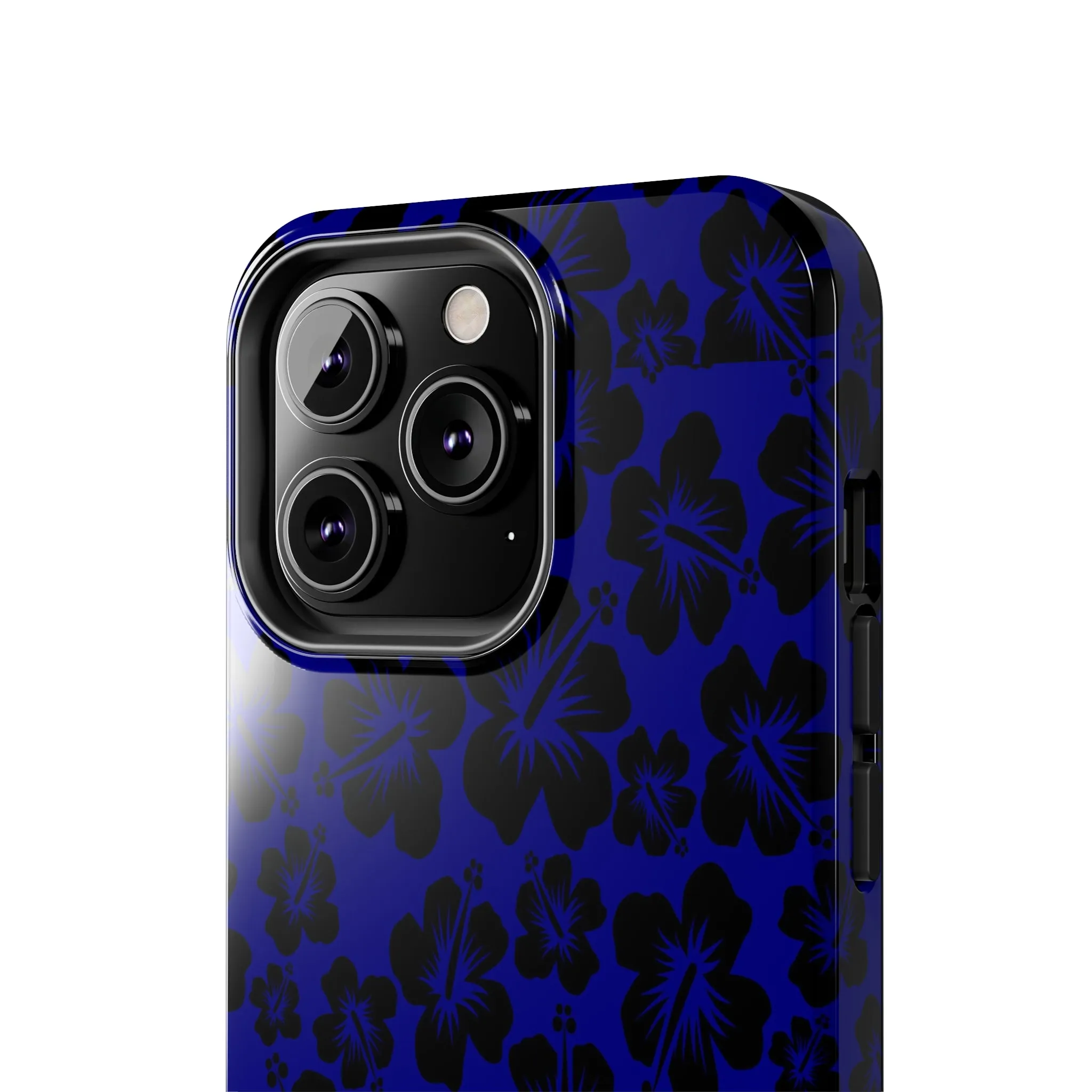 Black Hibiscus on Blue iPhone Tough Phone Cases