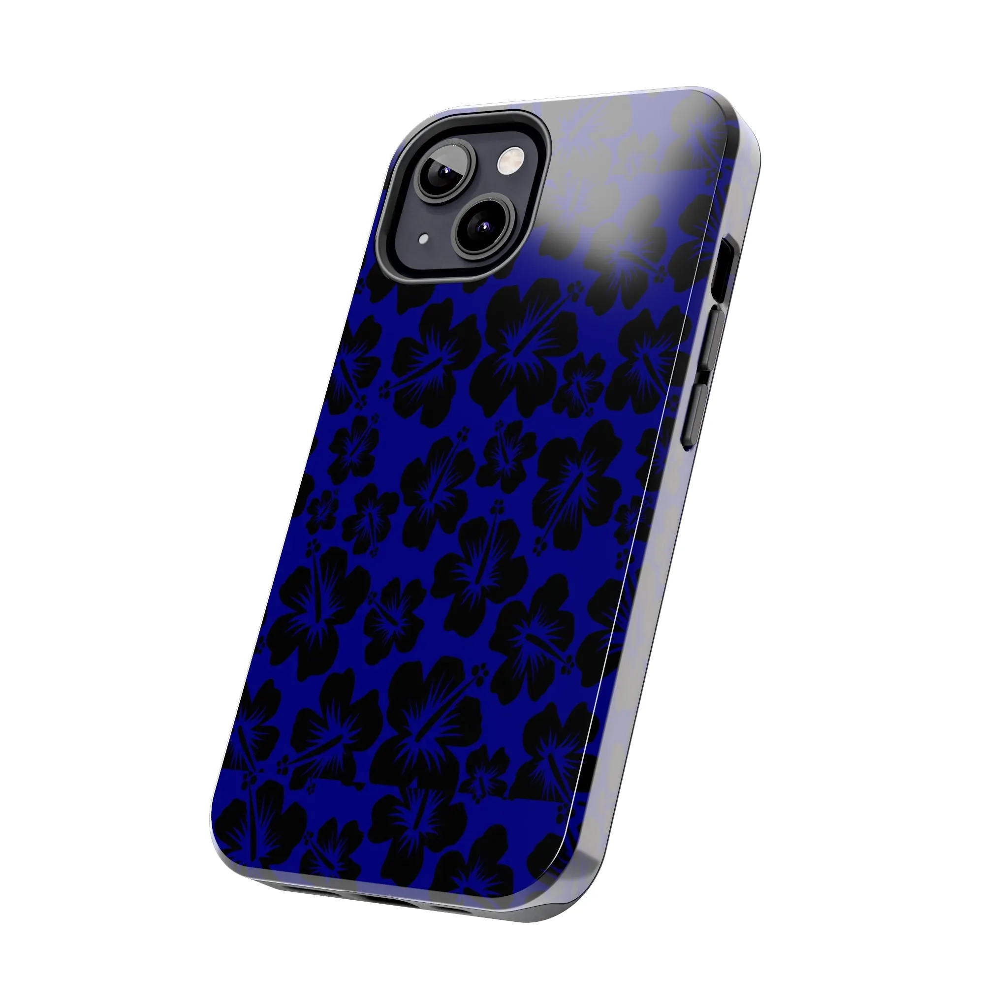 Black Hibiscus on Blue iPhone Tough Phone Cases