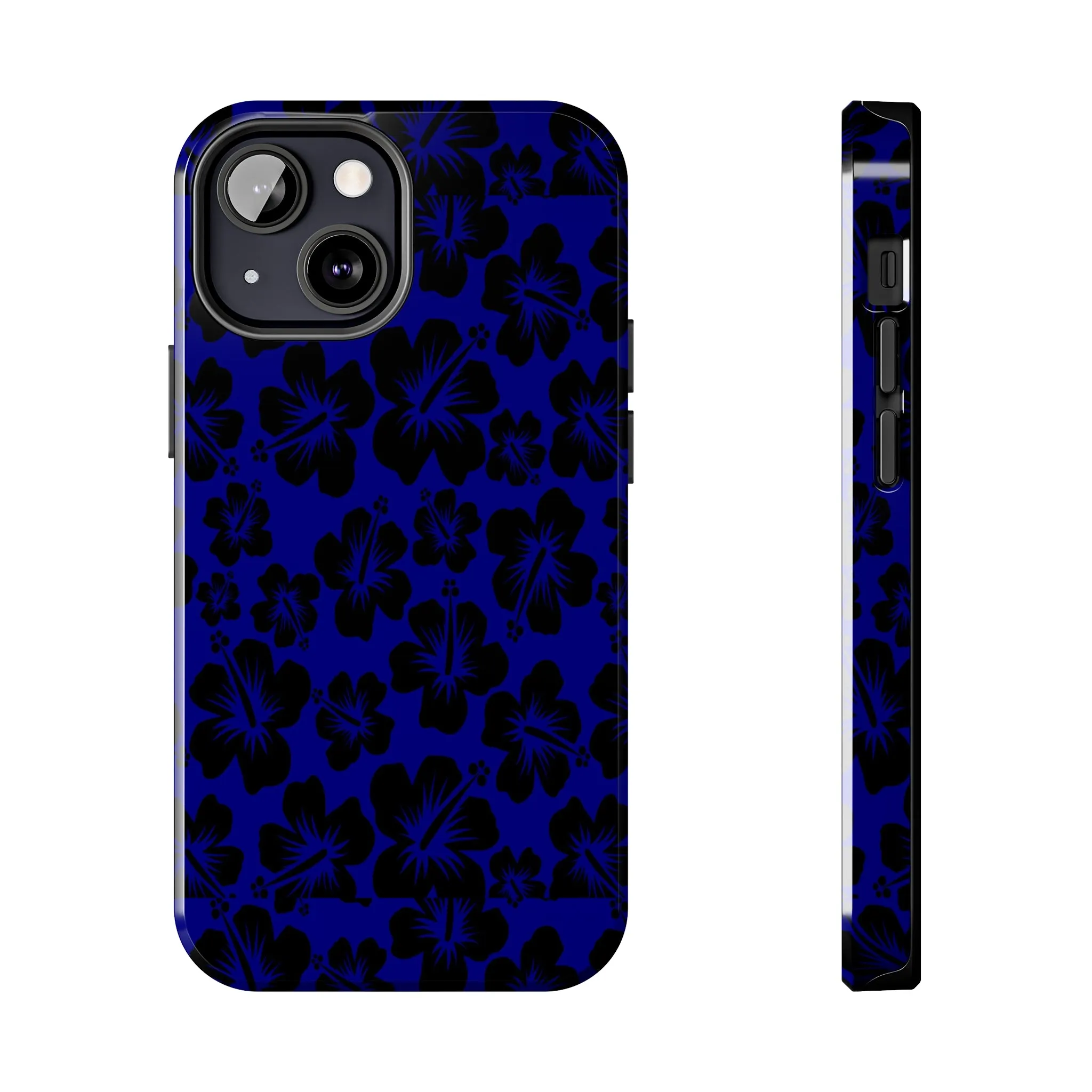 Black Hibiscus on Blue iPhone Tough Phone Cases