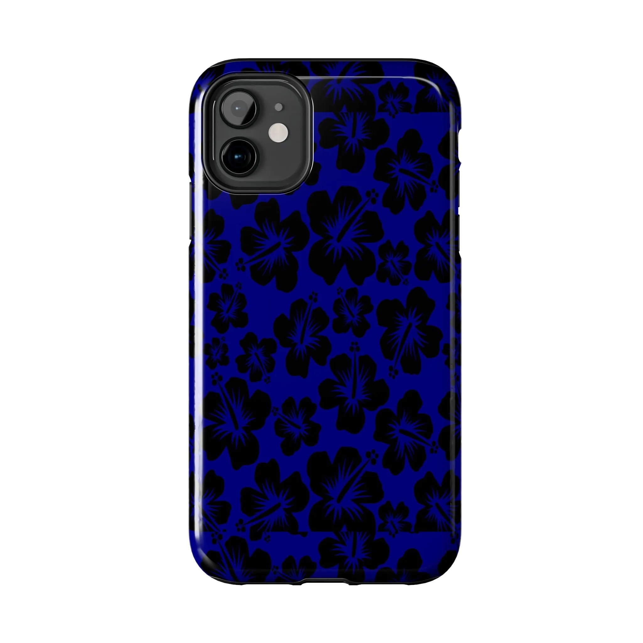 Black Hibiscus on Blue iPhone Tough Phone Cases