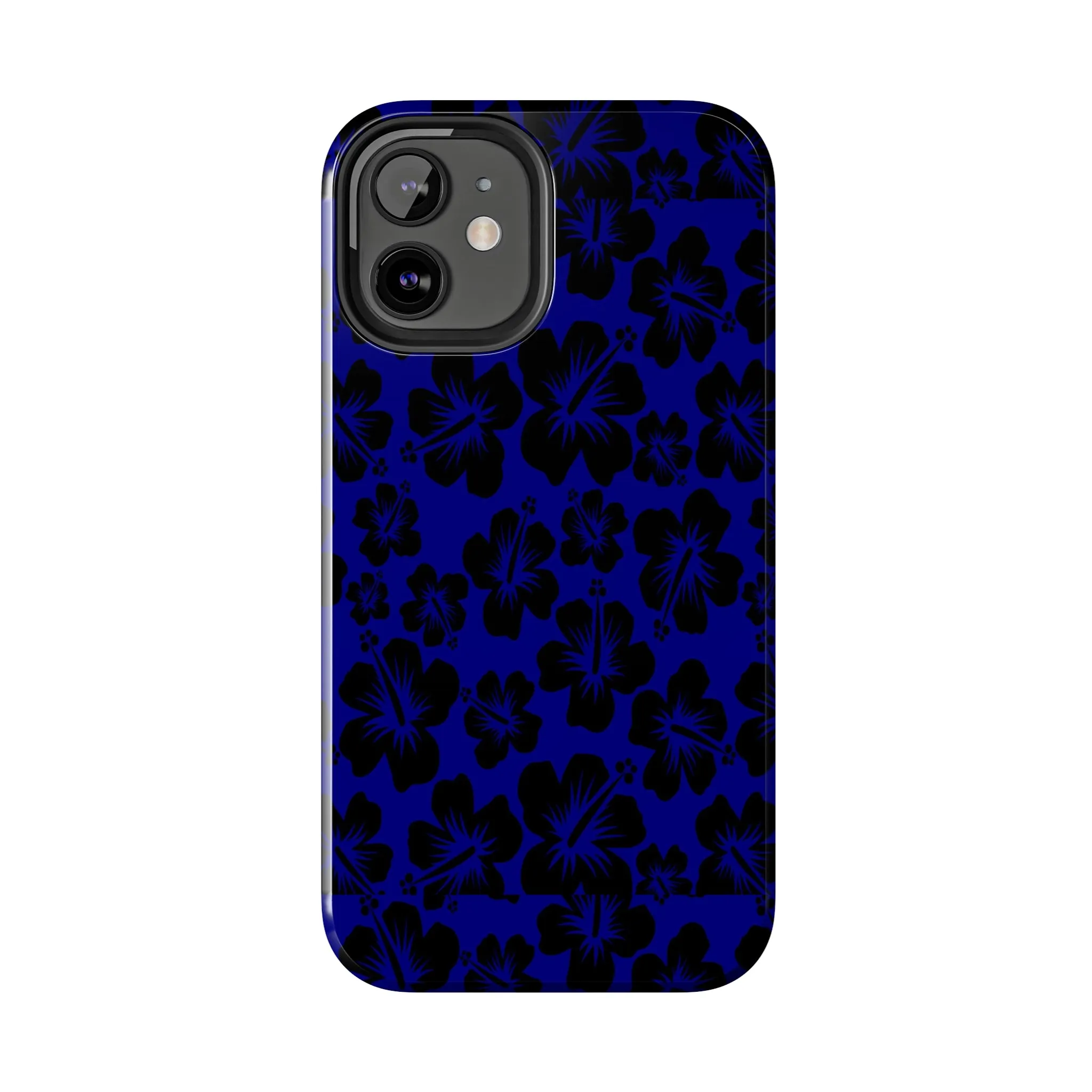 Black Hibiscus on Blue iPhone Tough Phone Cases