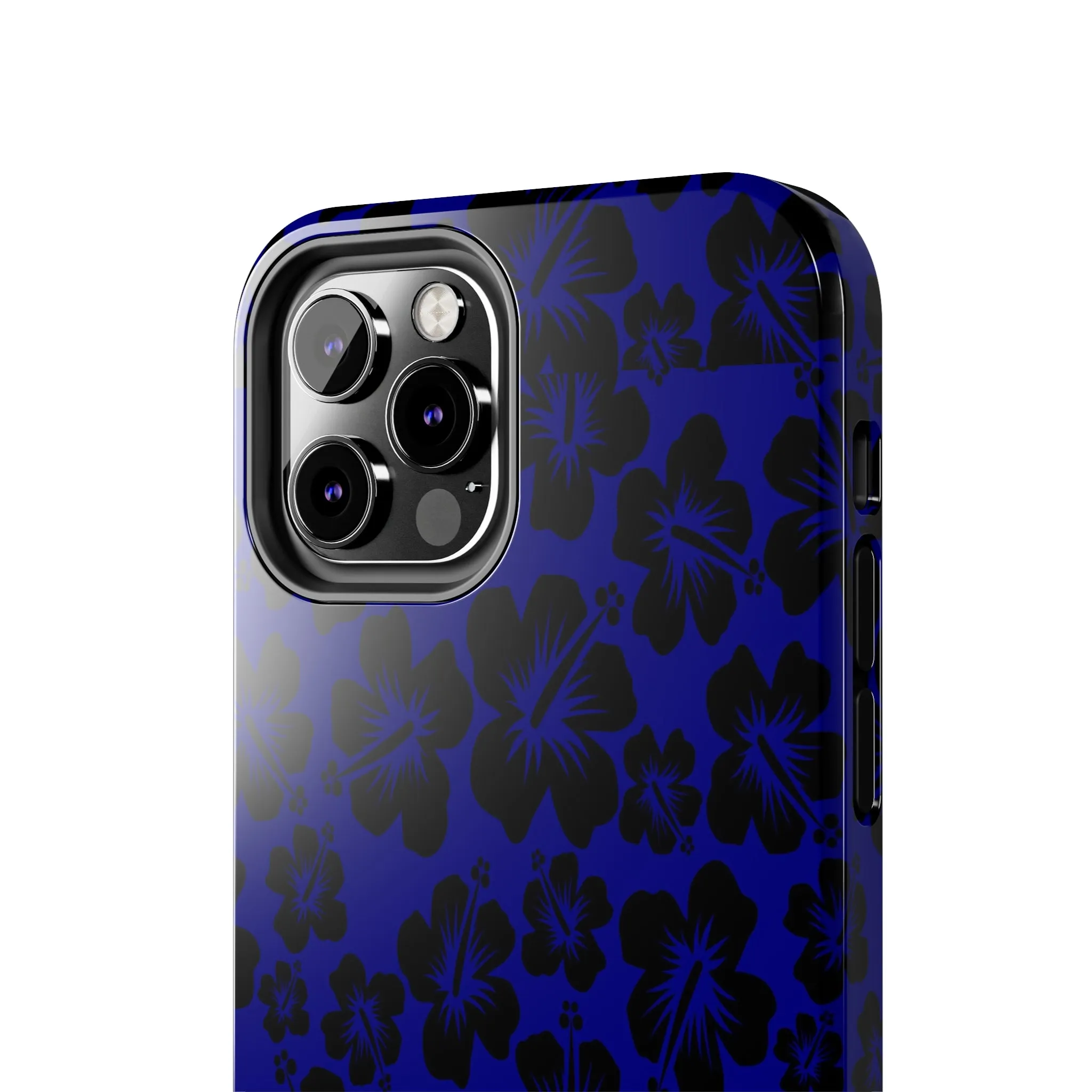 Black Hibiscus on Blue iPhone Tough Phone Cases