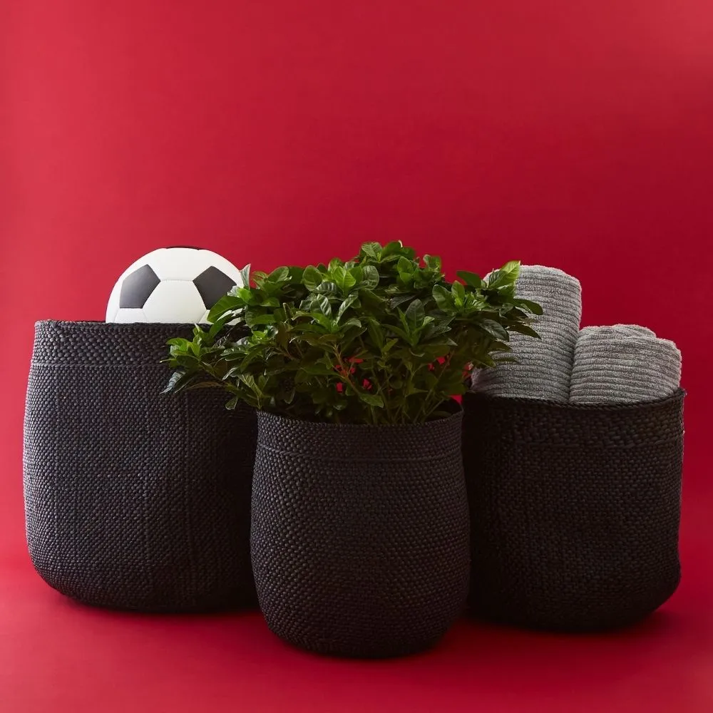 Black Iringa Indoor Planter Toy Storage Woven Basket Set