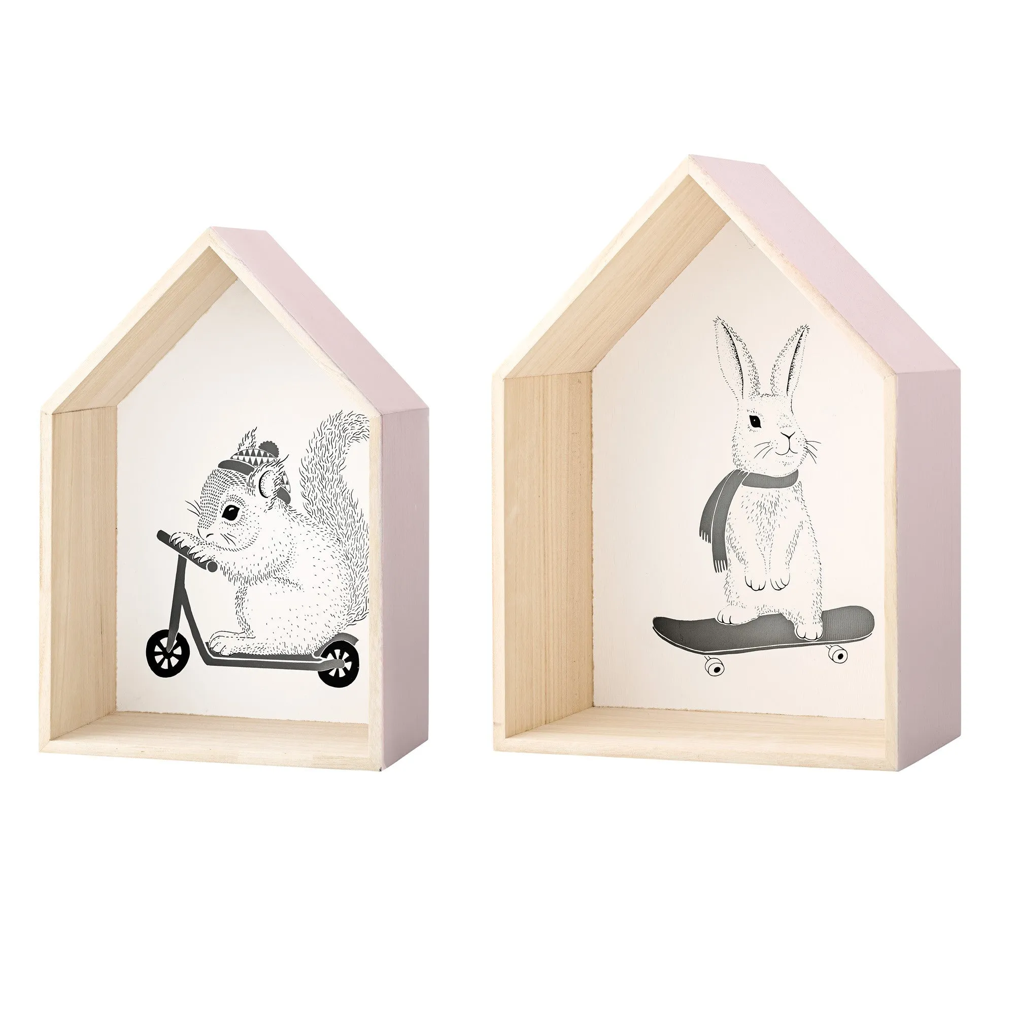 Bloomingville Set of 2 Natural and Nude with Print Display Houses