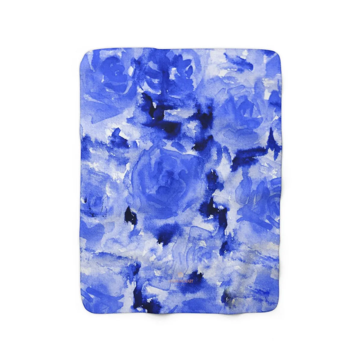 Blue Floral Abstract Print Designer Cozy Sherpa Fleece Blanket-Made in USA