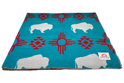 Buffalo Cross Throw Blanket - White Buffalo Turquoise/Red #1