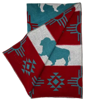 Buffalo Cross Throw Blanket - White Buffalo Turquoise/Red #1