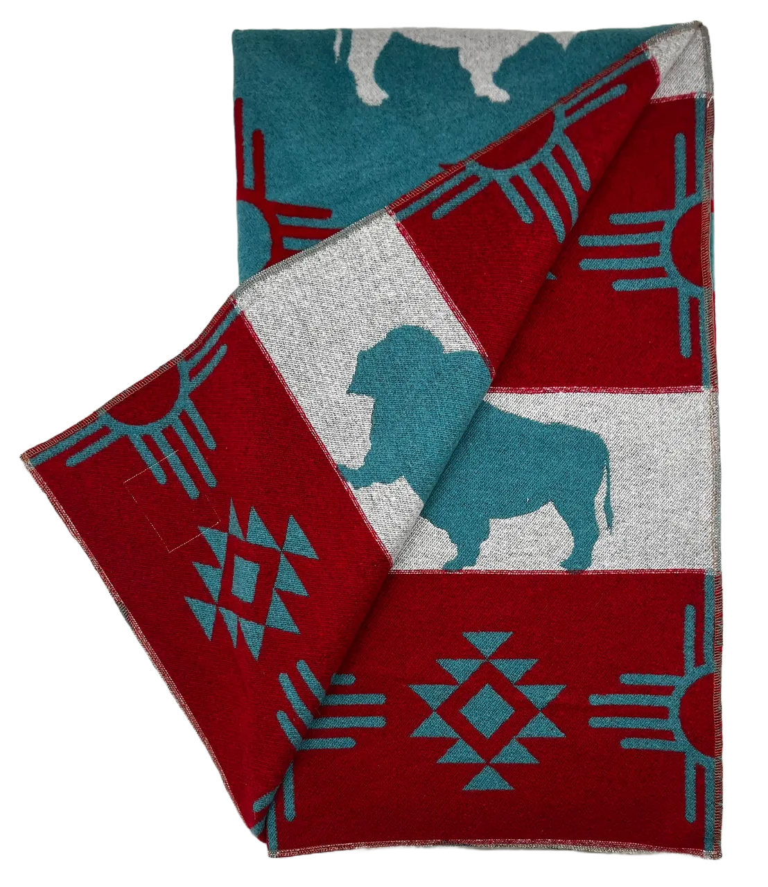 Buffalo Cross Throw Blanket - White Buffalo Turquoise/Red #1