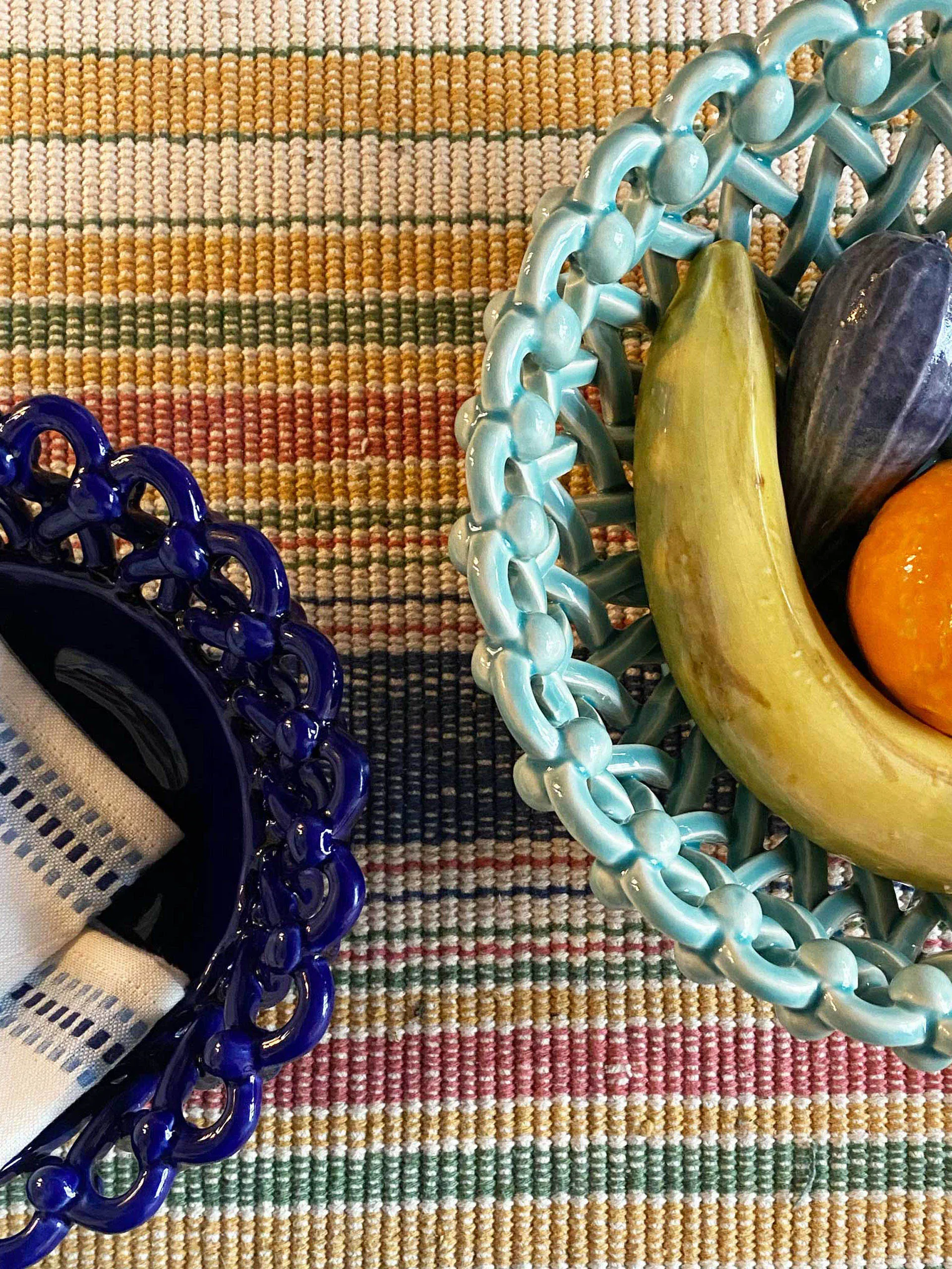 Ceramic basket small indigo