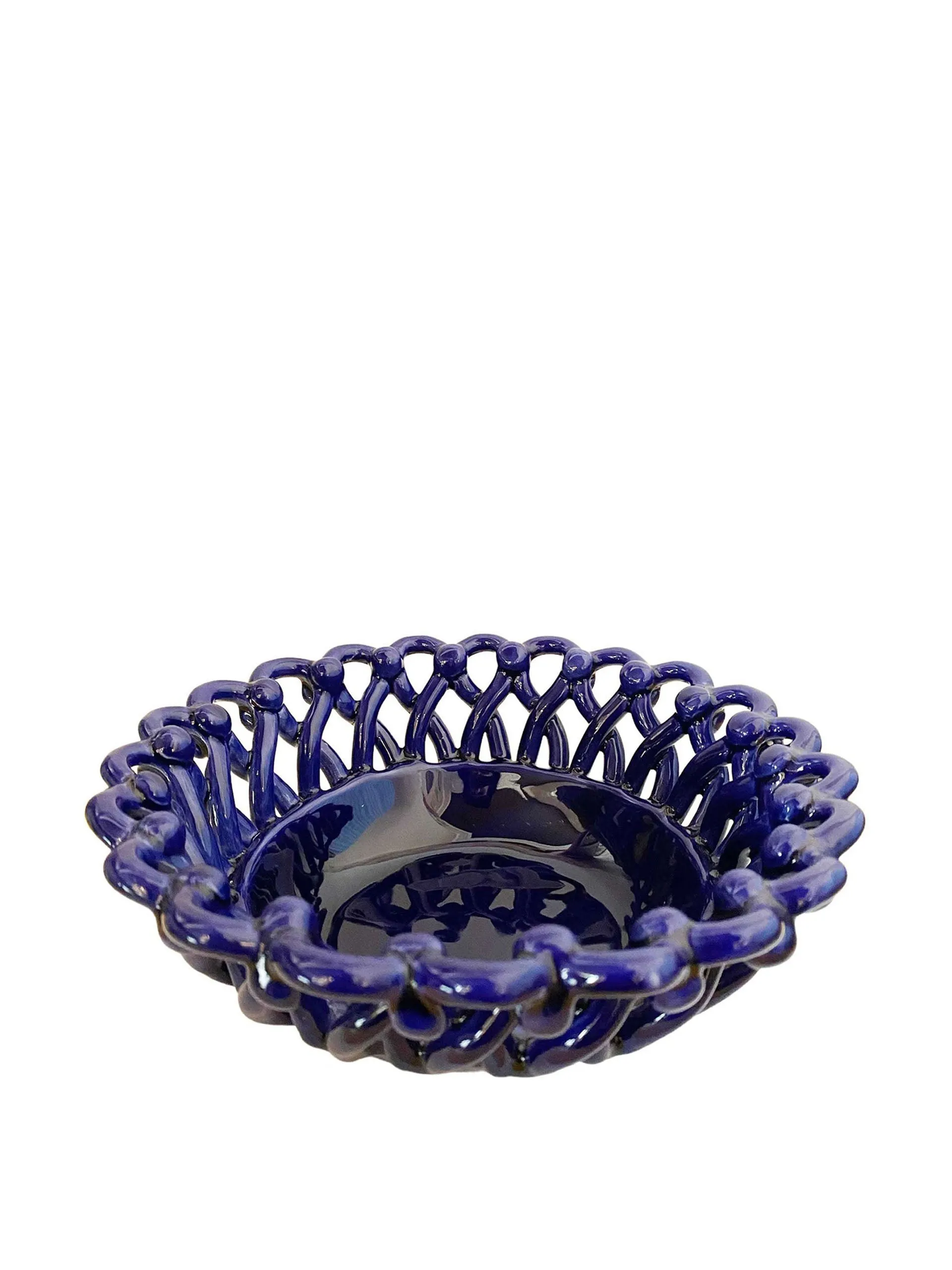 Ceramic basket small indigo