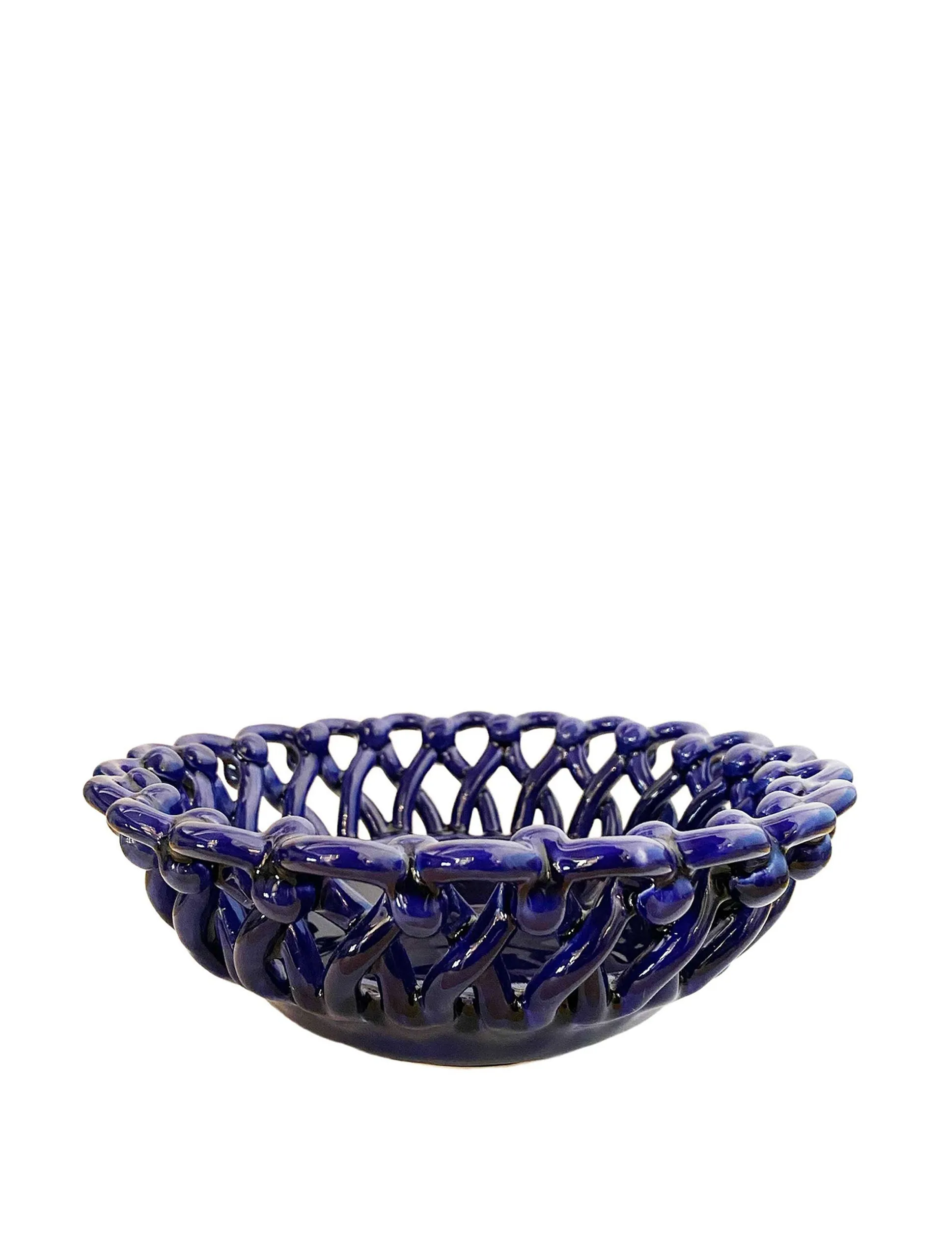 Ceramic basket small indigo